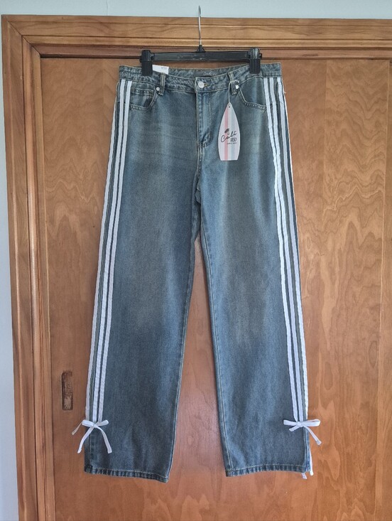 Cali1850 Denim - Cali1850 Low Rise Striped Baggy Jeans - Tinted Dark WashSize 11/30